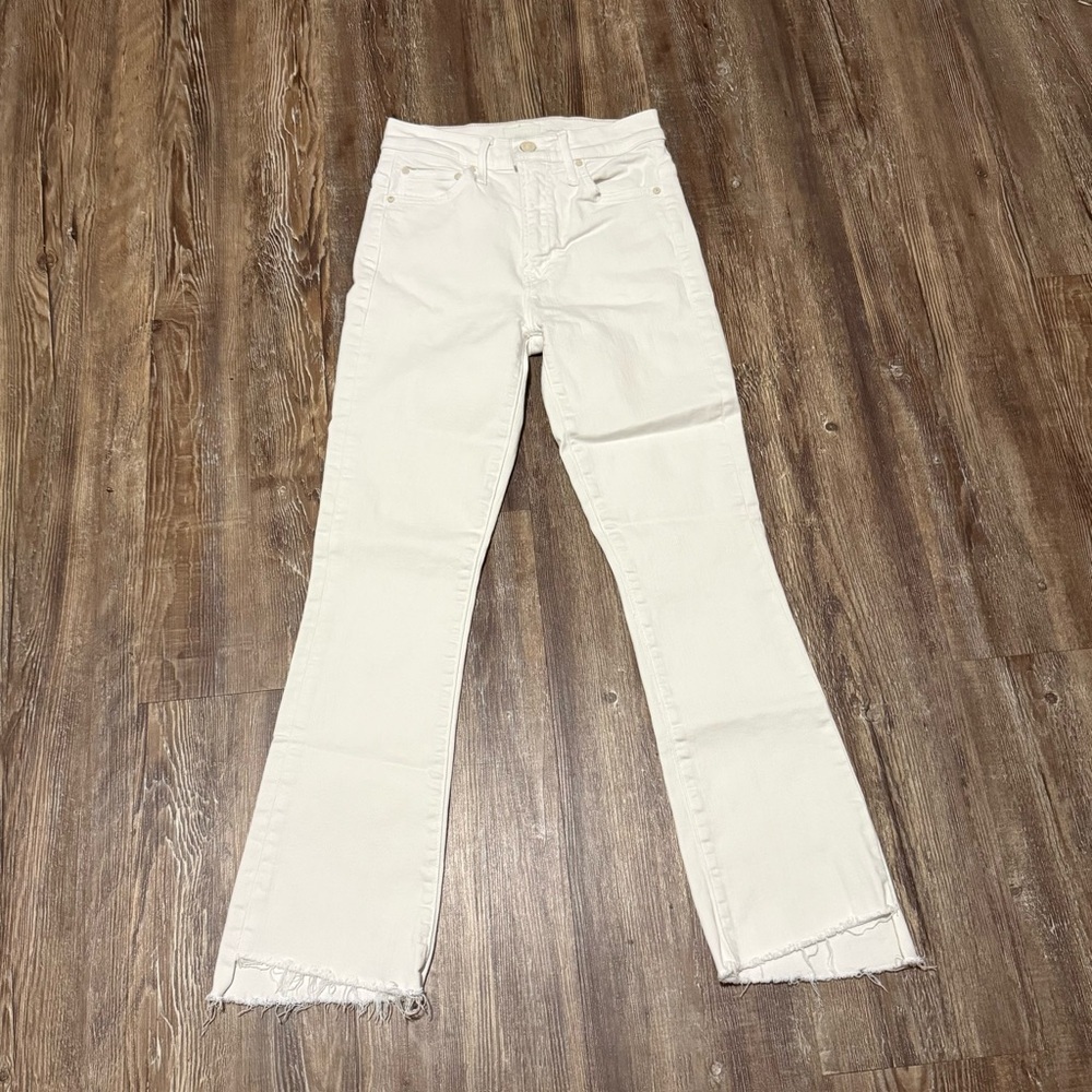 Mother The Insider Crop Step Fray Jeans Women's 23 in Cream Puffs Wash Designer